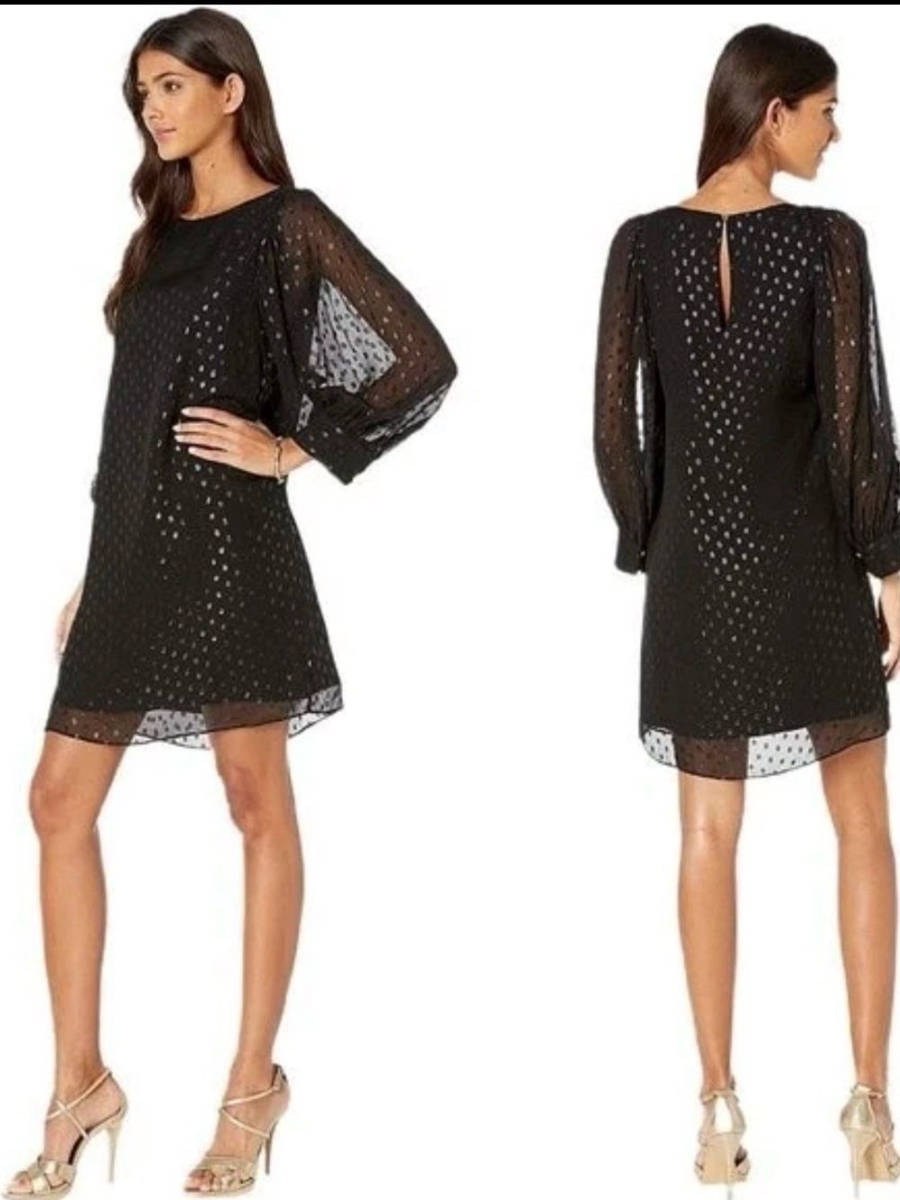 LILLY PULITZER NWT $248 Maisel Lined Silk Dress in Metallic Clip Dot Size 2 Onyx